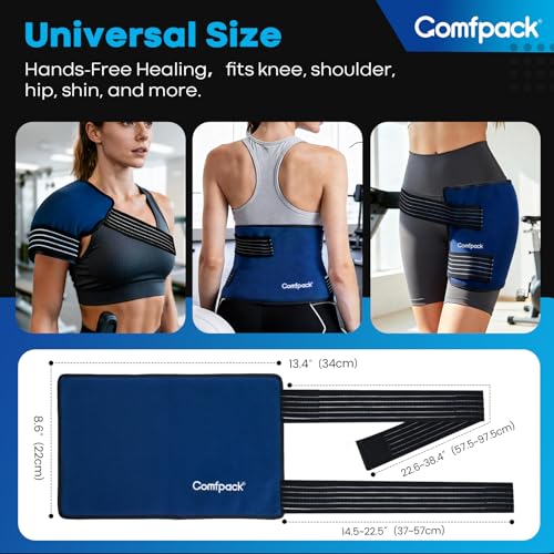 Comfpack Ice Pack for Injuries Reusable, 1-Hour Long-Lasting Cold Pack for Knee, Shoulder, Back with Flexible Sectioned Design, Cold Therapy Ice Pack for Post-Surgery, Swelling, Arthritis,13.4" x 8.6"