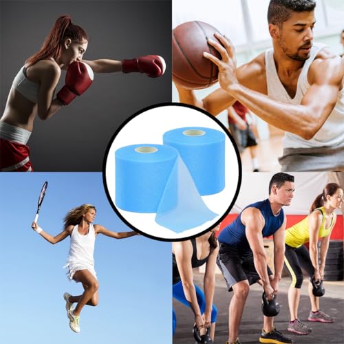 2 Rolls 60 Yards Pre-wrap Athletic Tape Foam Underwrap Tape Sports Foam Underwrap Bandage Athletic Foam Tape for Wrists Elbows Knees Ankles Hair (Blue) - color: Blue