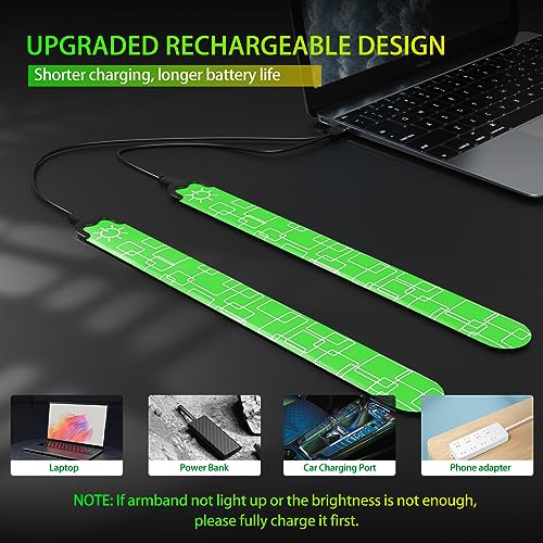 2 Pack LED Armband - Rechargeable Running Lights with Reflective Gear, High Visibility LED Wristband Lights - color: green