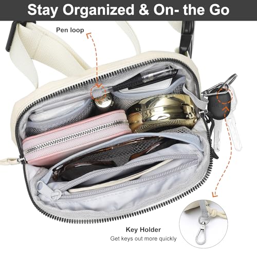 Mini Belt Bag for Women, RFID Small Fanny Pack, Womens Fashion Waist Packs with Extender Strap, Crossbody Bum Bags - color: J04-beige