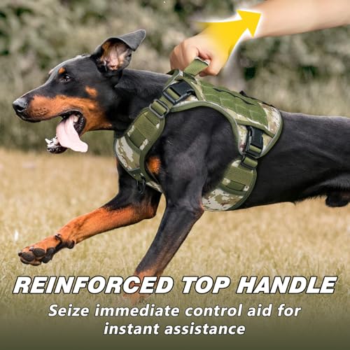 WINGOIN Tactical Dog Harness for Large Dogs,Heavy Duty No Pull Dog Harness - color: Green&Camo, size: X-Large: 70-120 lbs (Chest:29-39",Neck:21-26")