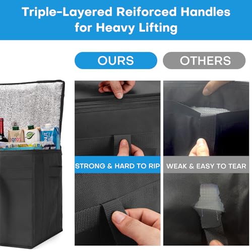 JUNGYOON Heavy-Duty Insulated Grocery Bags & Insulated Bag – Collapsible Cooler Bag with Zippered Top - color: 1 Pack-Black-27L, size: 16''x9''x12.5''