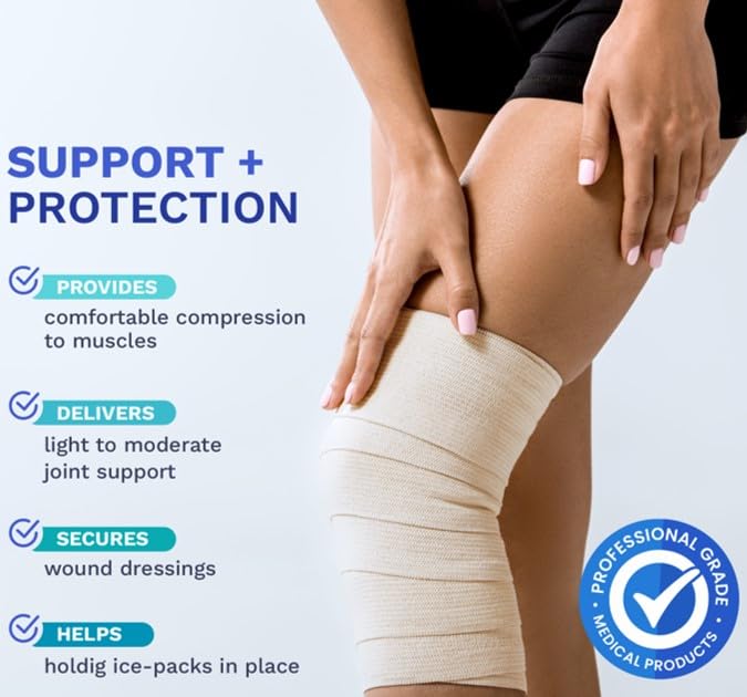 6" Elastic Bandage Wrap with Self-Closure, 2-Pack – 15 ft Stretched – Latex-Free, Reusable, Washable – Compression Support for Sprains, Injuries, Swelling, Sports Recovery - size: 6"