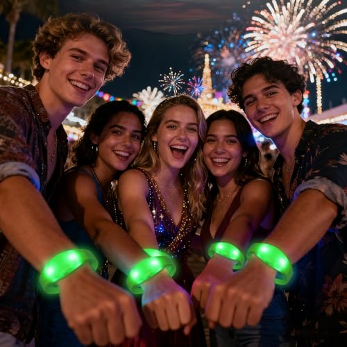 12 Pcs LED Glow Bracelets Sound Activated Flashing Light Up Bracelet for New Years Eve Glow in the Dark Party Supplies Christmas Party Favors Birthday Gift Carnival Concerts Night Events - color: Green