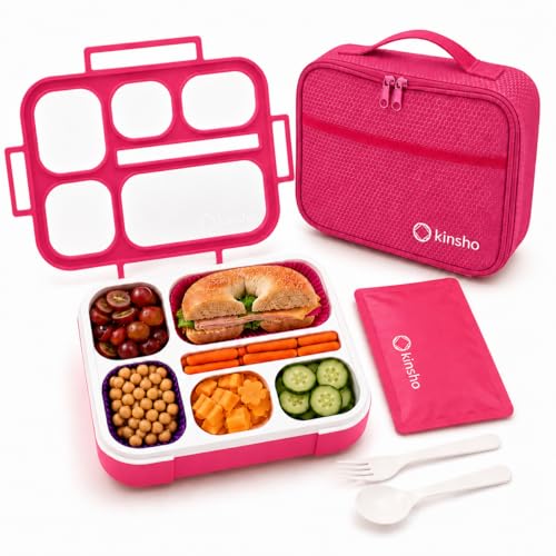kinsho Bento Lunch Box, Ice Pack Insulated Bag for Girls, Kids, Teens, Pink - color: Pink