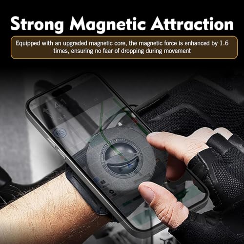 Wristband Phone Holder, Super Adsorption Hands-free Motorcycle Phone Mount, Adjustable Sports Armband Mobile Holder with Breathable Elastic Webbing, for Biking Walking Live Broadcast (Black)