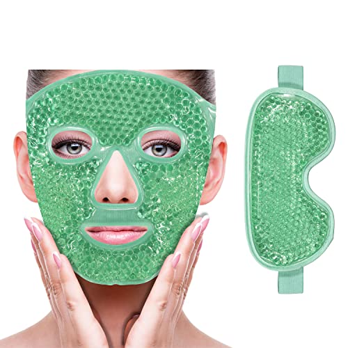 ZNÖCUETÖD Cooling Mask Ice Pack for Face Eye, Hot Cold Compress for Face - color: Green-#2
