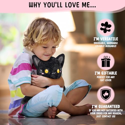 Black Cat Microwavable 1.5 lbs Unscented Heating Pad for Women and Kids- Cute Soft Cozy Pillow Plush Heatable Warm Stuffed Animals - Kawaii Hot and Cold Plushie - Black Cat Gifts for Girls and Women - color: Black Cat