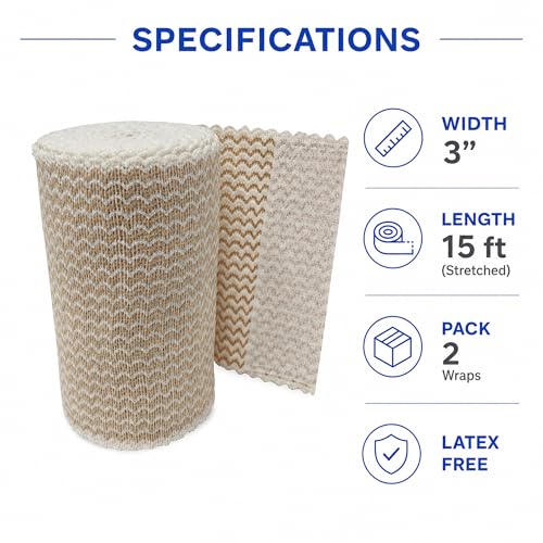 3" Elastic Bandage Wrap with Self-Closure, 2-Pack – 15 ft Stretched – Latex-Free, Reusable, Washable – Compression Support for Sprains, Injuries, Swelling, Sports Recovery - size: 3"