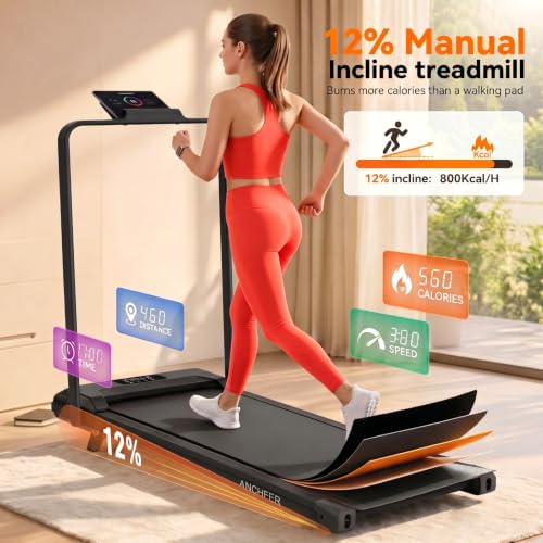 ANCHEER Incline Walking Pad with Handle Bar, Foldable Treadmill-Home/Office - color: 56-Pink