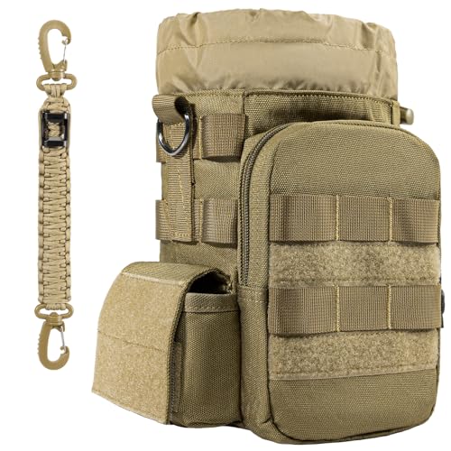 ONETIGRIS Tactical MOLLE Water Bottle Holder 40-64oz with Phone Pocket - color: Brown