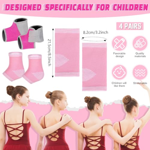 Tarpop 4 Pairs Kids Ankle Brace, Compression Sleeves, M+S, Pink - color: Pink, size: Small,Medium
