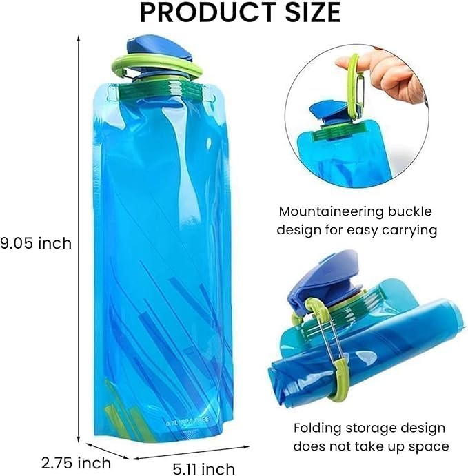 Collapsible Water Bottle,Compact Folds Flat For Hydration on the Go,Ideal for Traveling,Hiking or Camping,25 Ounce,Blue - color: Blue