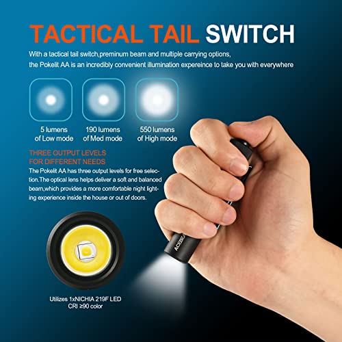 ACEBEAM Pokelit AA Mini Flashlight with Clip, 90+ High CRI Pocket LED Light - color: Black