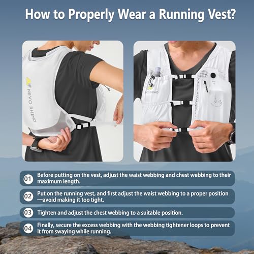 N NEVO RHINO Running Vest with 350ML TPU Soft Flask,Adjustable Chest Straps - color: White