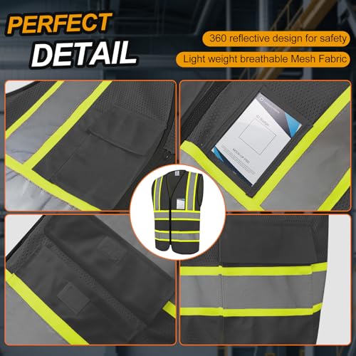 High Visibility Vest 5 Pockets Mesh Safety Vest for Men, Grey M - color: Grey, size: Medium