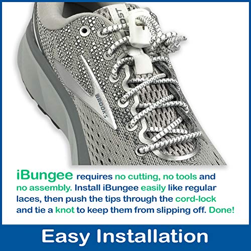 IBUNGEE LACES (Elastic No Tie Shoelaces (Made in the USA) - color: White Reflective, size: 22-inch