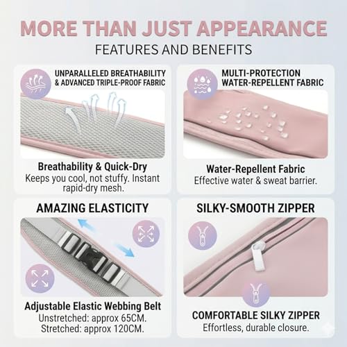 Running Belt with Resistance Band Bundle - Slim Water-Resistant Phone Holder for Women & Men, No-Bounce Adjustable Waist Pack Fits iPhone 15 Pro Max, Glute Activation Loop for Yoga & Fitness - color: Pink