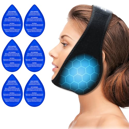 ZNÖCUETÖD Wisdom Teeth Ice Pack Face Head Wrap for Wisdom Teeth Removal Toothache Pain Relief, TMJ, Jaw Ice for Face Oral Surgery, Dental Implant with 6 Reusable Hot Cold Gel Packs - color: Black With 6 Ice Packs