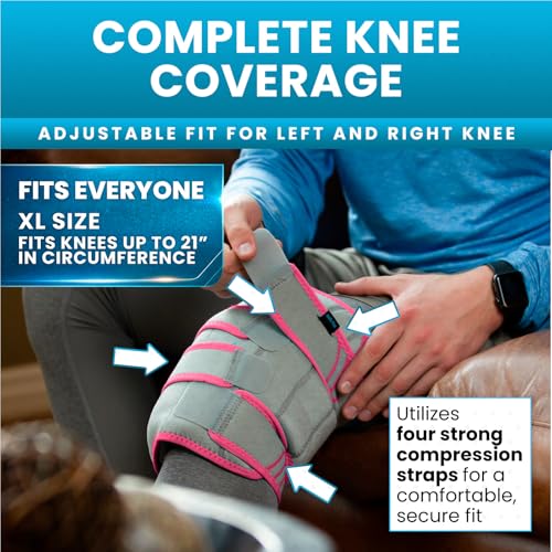 Vive Knee Ice Pack Wrap - Cold/Hot Gel Compression Brace for Pain Relief - color: Gray & Pink