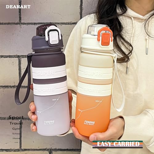 DEARART Sport Water Bottle with Locked Button, Frosted Bottle 100% Leakproof No Straw Silicone Anti Slip Ring, Suit Sport Office School Travel Yoga Gym for Women Men, 30oz Purple - color: Purple
