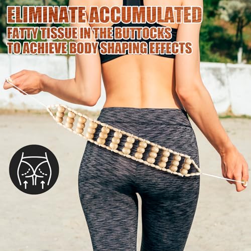 KintKita Wood Therapy Massage Tools,Back Wooden Massage Roller Rope Tool Maderoterapia Kit Professional Cellulite Massager for Body Shaping, Contouring,Back Neck Leg Muscle Relief - style: Back Massager