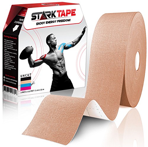 Original Kinesiology Athletic Tape. Professional Sports Tape for Ankle Wrist Knee Shoulder Muscles Joints. Latex Free, Waterproof, Stretchy, and Gentle on Skin. Up to 115 ft/Roll - color: Beige - Uncut