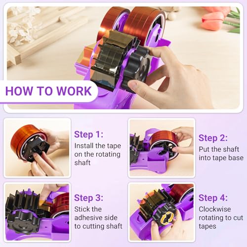 THINKLEARN Tape Dispenser with Scissors and Utility Knife, Purple - color: Purple