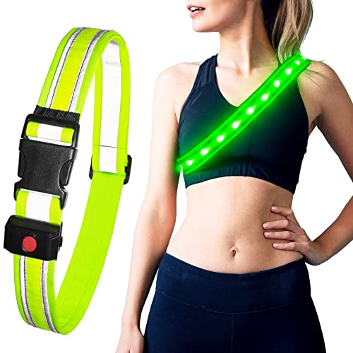 Higo LED Running Belt - Reflective Light Up Waistband for Night Activities, Glowing LED Waist Light for Running, Cycling, Hiking, Camping - color: Green