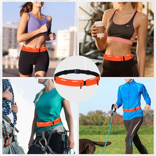 Running Belt Waist Pack, Orange, Dual Zippered Pockets, Adjustable Elastic Band with Reflective Strips (Orange) - color: Orange