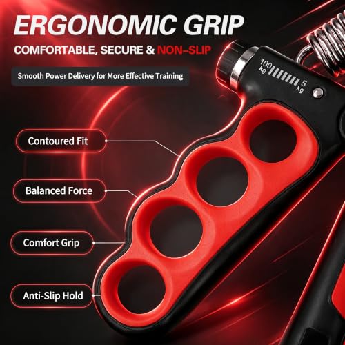 Senston Grip Strength Trainer 2 Pack, Adjustable 11-220lbs with Counter - color: Red