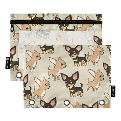 Chihuahua Puppy Pencil Pouches for 3 Ring Binder 2 Pack - color: Chihuahua Puppy