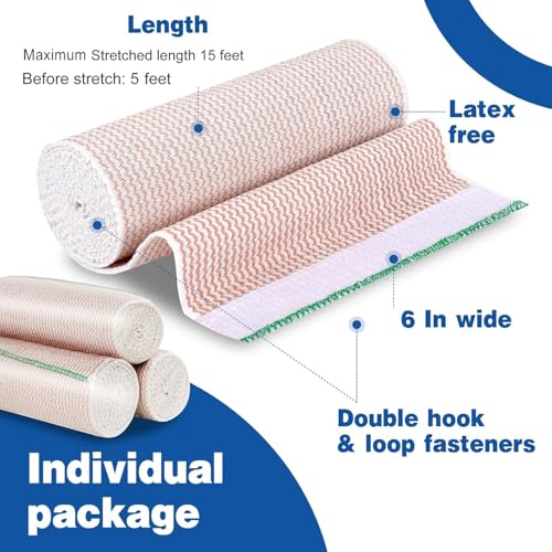 AZEN Premium 20 Pack Elastic Bandage Wrap 6 Inch, Compression Wrap Bandage for Legs, Ankle, Knee, Tummy, Body, Latex-Free, Lymphedema Wraps for Legs - color: C-20p(6in)