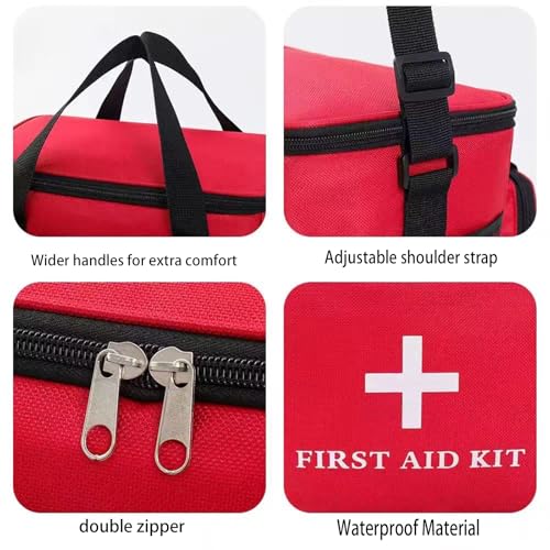 Emergency Medical Bag Organizer - Large Pill Bottle Storage with Detachable Pouch, Waterproof First Aid Kit Case for Travel & Home (Red, Large)