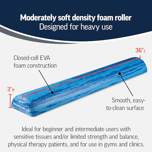 OPTP PRO-Roller Soft Density Foam Roller – Half-Round, Blue, 36"L x 3"H - color: Blue 36" X 6" X 3" Half-round