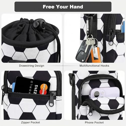 Crossbody Water Bottle Holder with Strap, Phone Pocket(SOCCER, 32, Ounces) - color: SOCCER