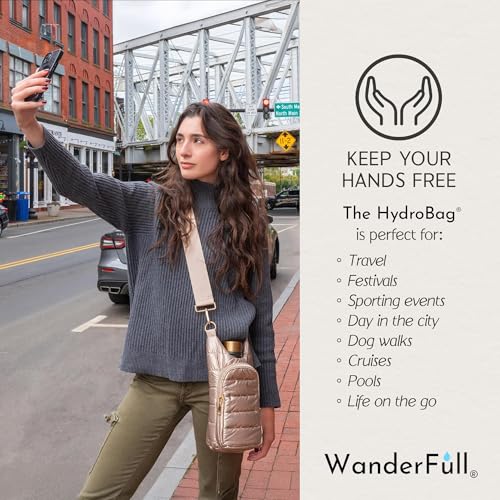 WanderFull Original HydroBag Crossbody Water Bottle Holder with Phone Pocket, Fits Water Bottles up to 32 oz - color: Gold Shiny