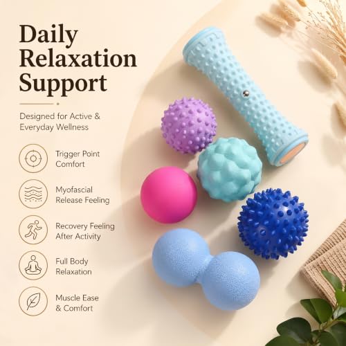 6Pcs Massage Ball Set with Peanut Ball, Spiky Ball, Lacrosse Ball