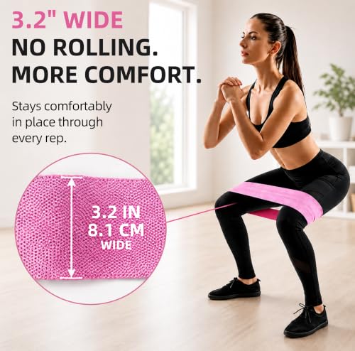 Fabric Resistance Bands for Working Out, 4-Pack for Legs, Glutes & Hips - color: Pink 4-Pack