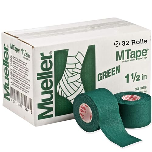 Mueller Sports Medicine MTape Rolls Team Pack, Quality Athletic Tape, Easy to Tear for Fast & Effective Taping, 1.5" x 10 Yards Per Roll, 32 Rolls - color: GREEN