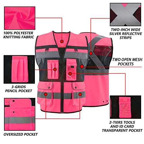 Safety Vest High Visibility Reflective Construction Vest for Men - color: Pink, size: 3X-Large