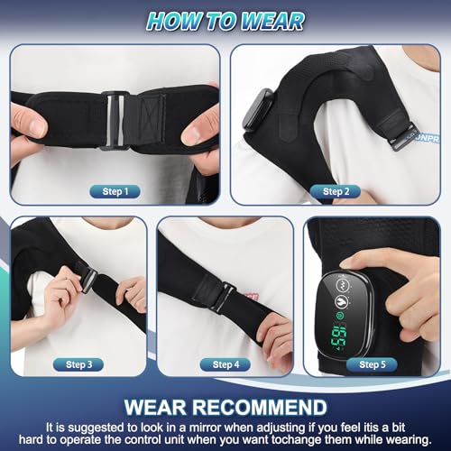 Cordless Heated Shoulder Brace with Vibration,Heated Shoulder Wrap Massager - color: Black
