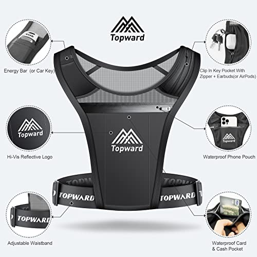 Topward Running Phone Holder Vest for Men Women Jogging Walking Exercise & Gym Workout. Waterproof Chest Pack for All Smartphones