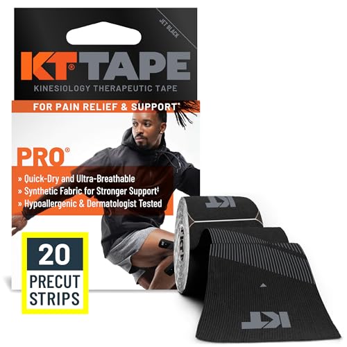 KT Tape, Pro Synthetic Kinesiology Athletic Tape, 20 Count, 10” Precut Strip - color: Jet Black
