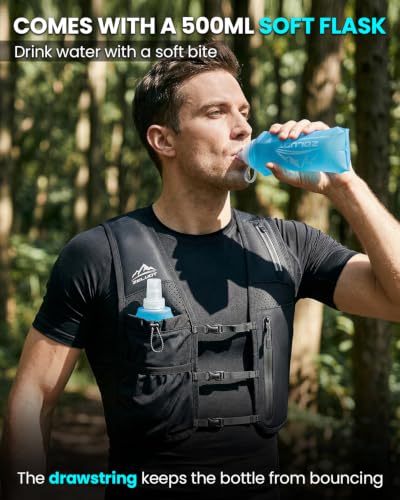 Zelvot Running Vest for Women Men, Hydration Vest with 500ml Soft Flask - color: Grey, size: Medium-Large