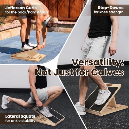Premium Adjustable Wooden Slant Board for Calf Stretching & Squats, 330lb