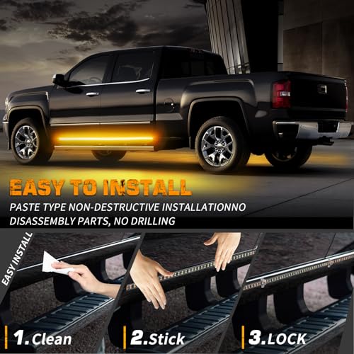 XRIDONSEN 2PCS 60 inch Running Board Strobe Lights Amber Lights for Trucks - color: Amber