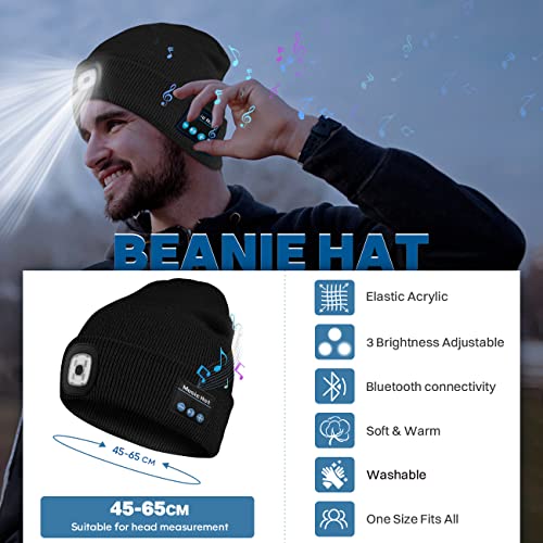 Bosttor Bluetooth Beanie Hat with Light, Headlamp Cap with Headphones and Built-in Speaker Mic, Gifts for Men Women Teen - color: Army Green