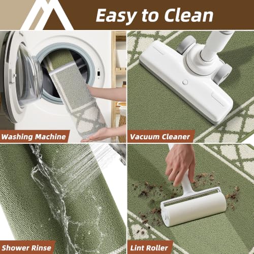 COSY HOMEER Washable Kitchen Rugs Sets of 2 Non-Slip Kitchen Mats,Green - color: Green, size: 24"x35" + 24"x60"