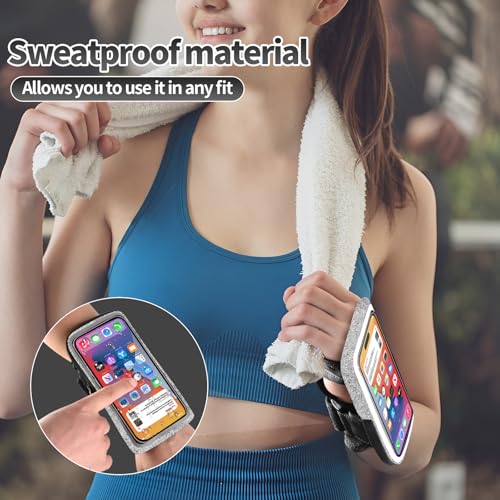 Wristband Phone Holder for Running, Running Armband with Card Slot for iPhone Pro Max Plus (16/15/14/13/12/11/X/XR), for Galaxy S24/S10, Cell Phone Armband Up to 7.0'' Phone - color: Grey